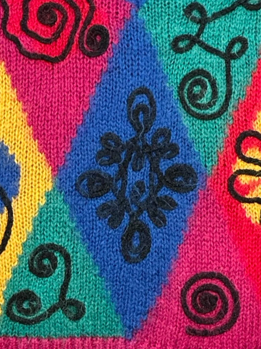 Vtg 80 90 The Limited Mohair primary color colorblock Geometric Swirl sweater S